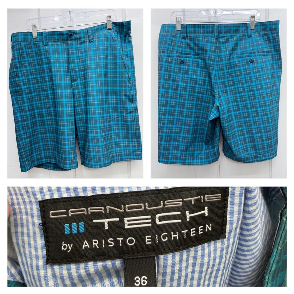 Carnoustie‎ Tech Aristo Eighteen Plaid Golf Shorts Men's 36 Performance Teal
